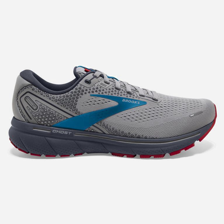 Pánske Brooks Ghost 14 Cushioned - Cestná Bežecká Obuv - Siva/Modre/Červené (16702-FMKO)